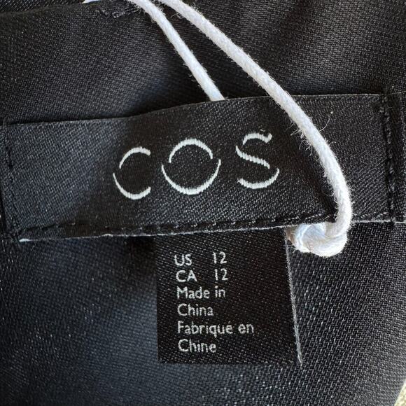 NWT COS Black Asymmetric Gathered Hem Long Sleeve Dress - Picture 9 of 11